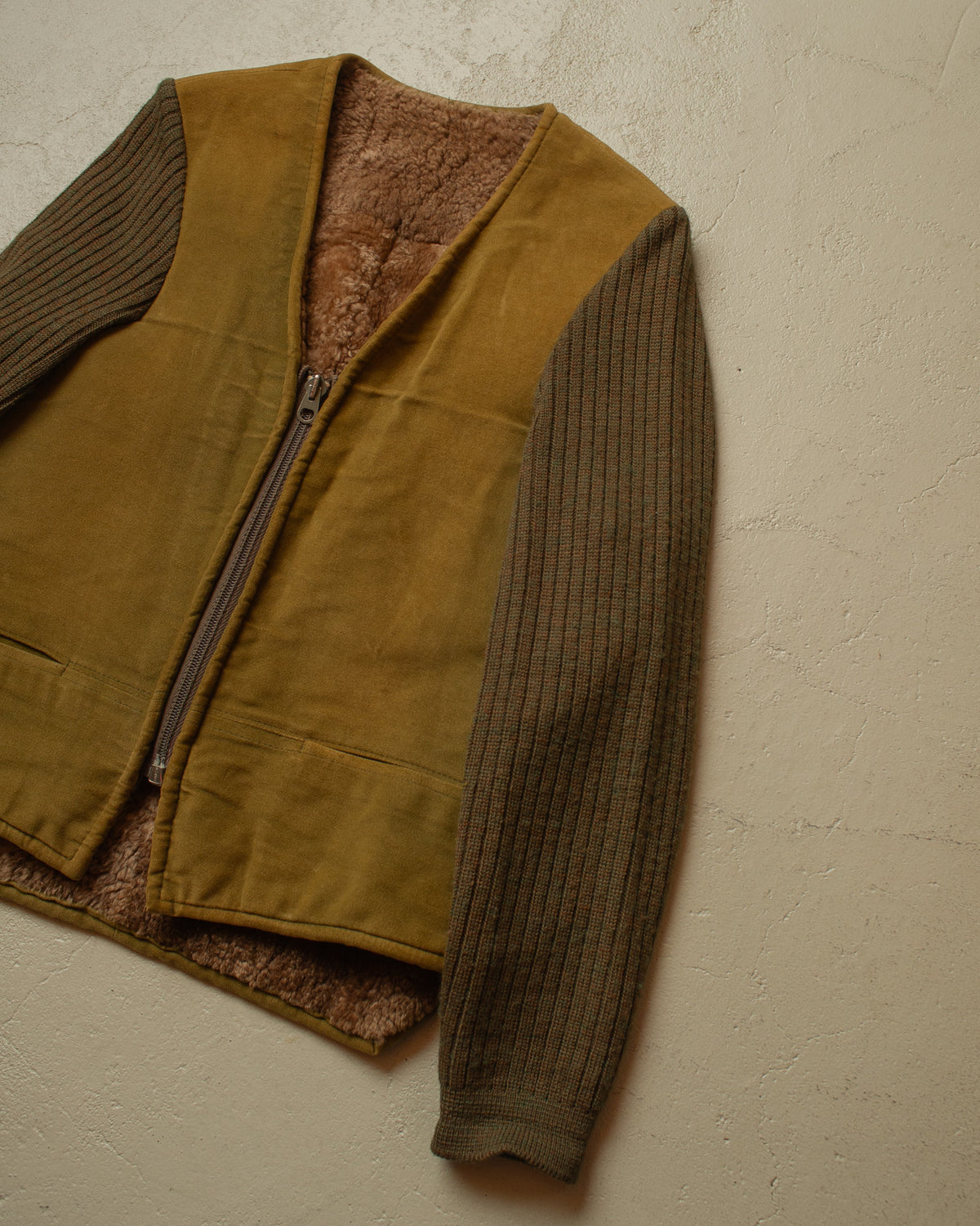 1940s/50s German Suede Leather Vest khaki - S/M