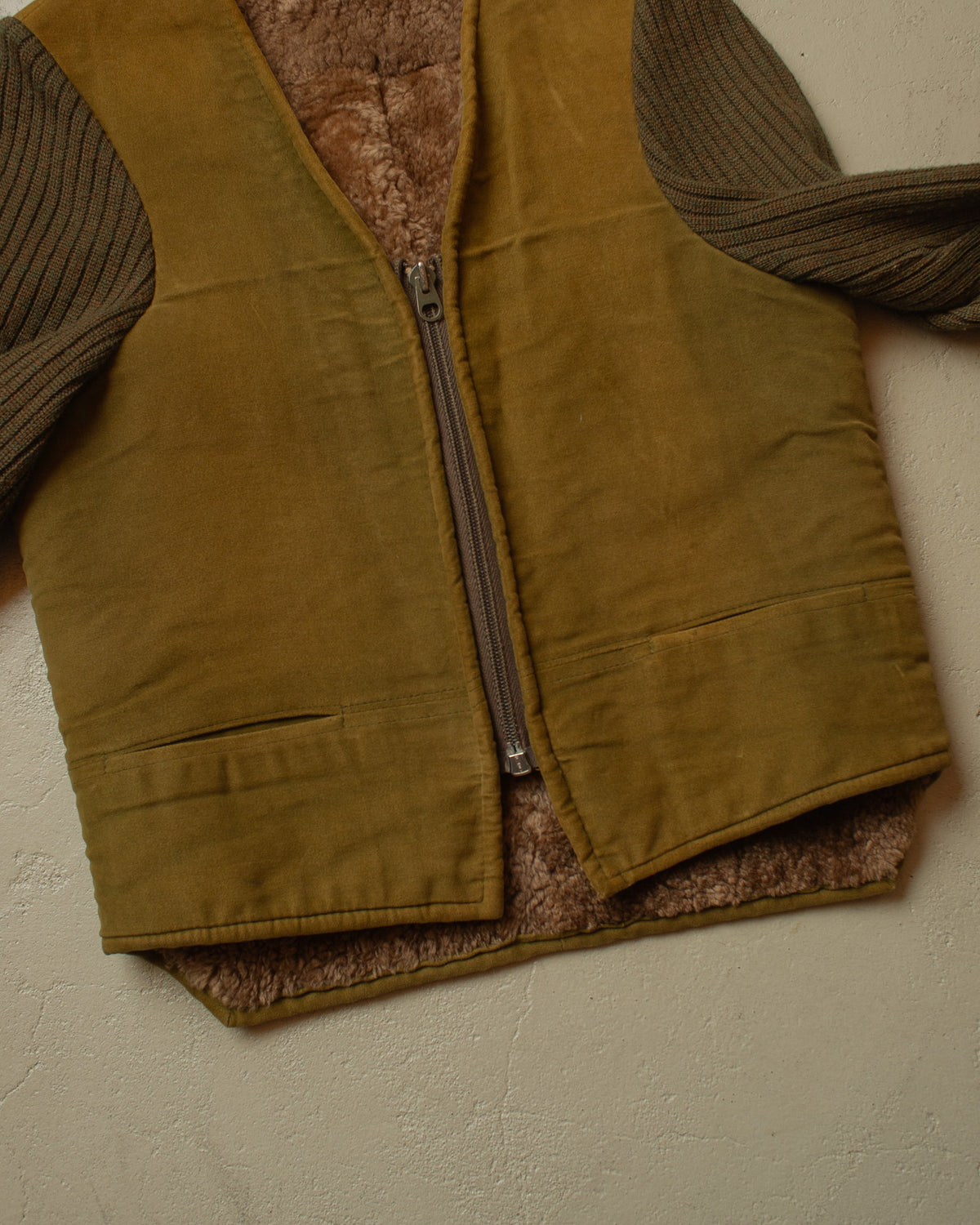 1940s/50s German Suede Leather Vest khaki - S/M
