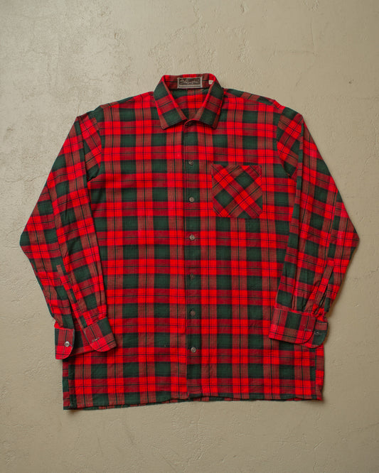 1950s German checkered Cotton Flannel Shirt red - M/L