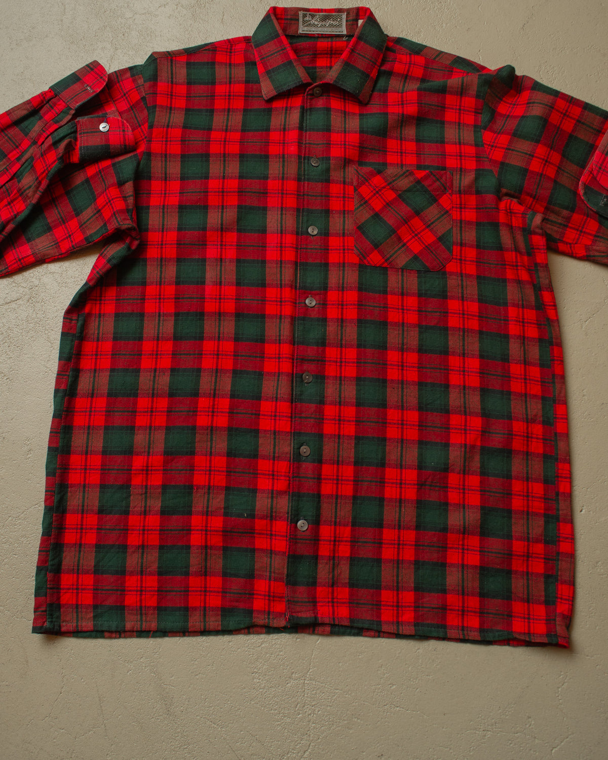 1950s German checkered Cotton Flannel Shirt red - M/L