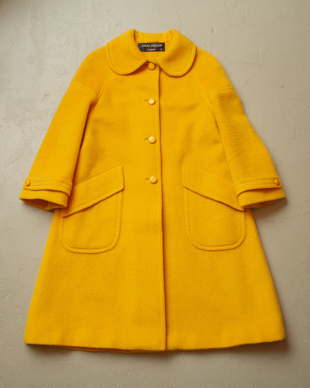 1960s Louis Feraud Womens Wool Overcoat yellow - M