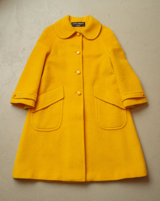 1960s Louis Feraud Womens Wool Overcoat yellow - M
