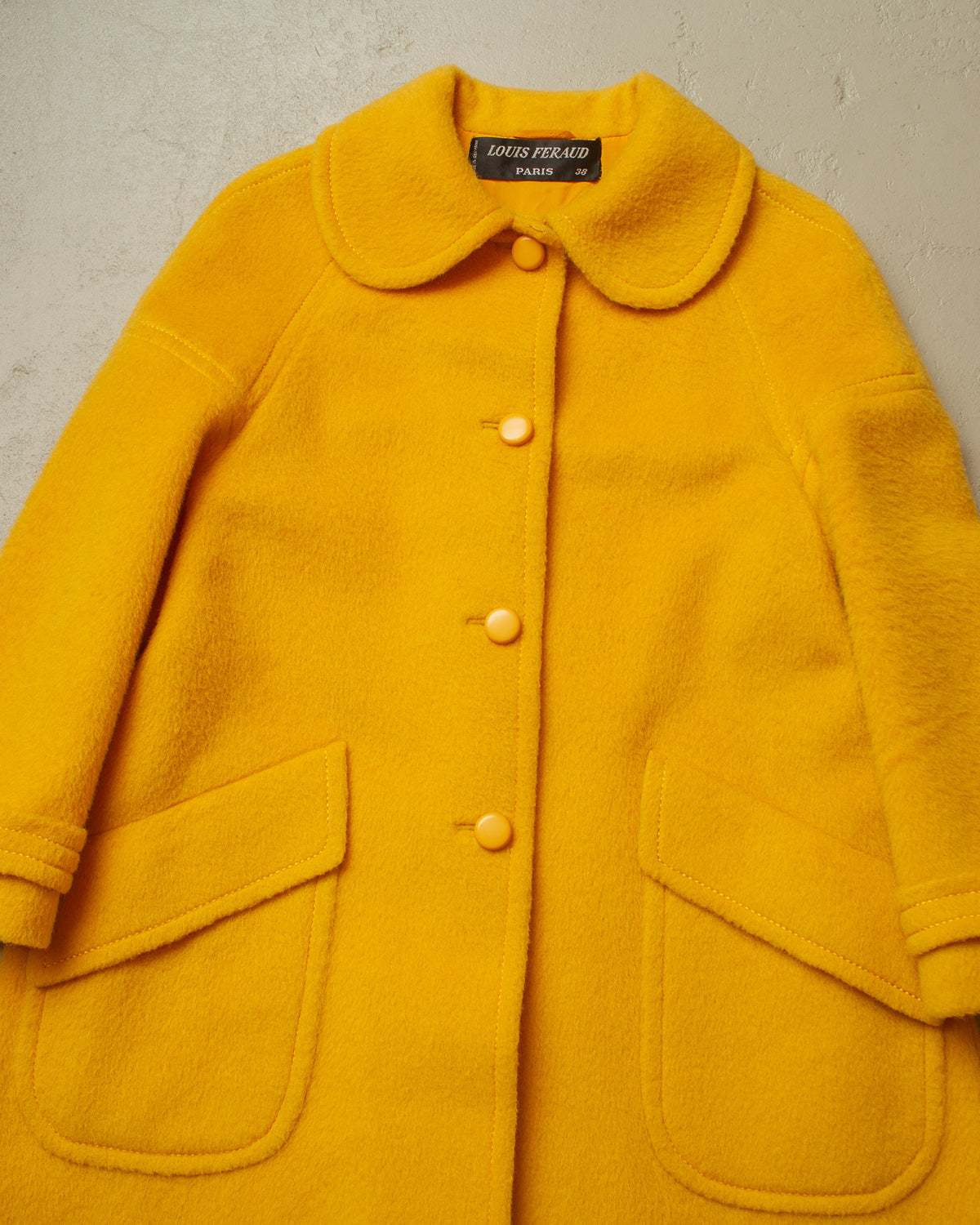 1960s Louis Feraud Womens Wool Overcoat yellow - M