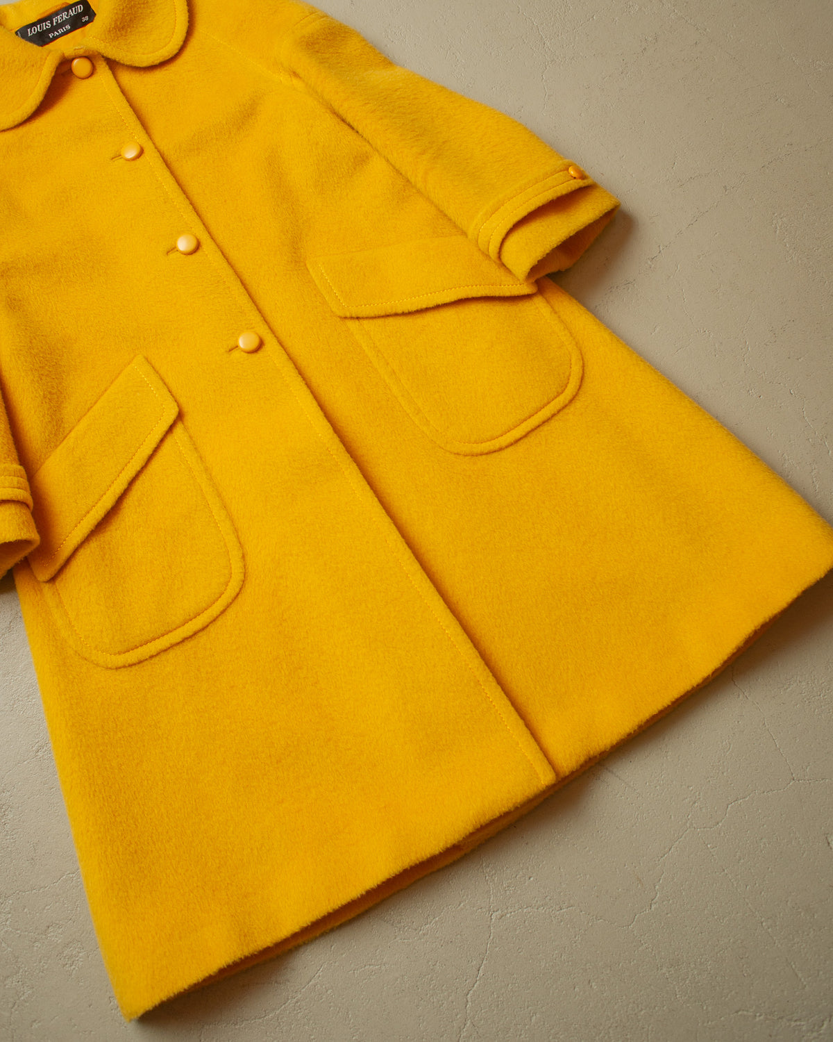 1960s Louis Feraud Womens Wool Overcoat yellow - M