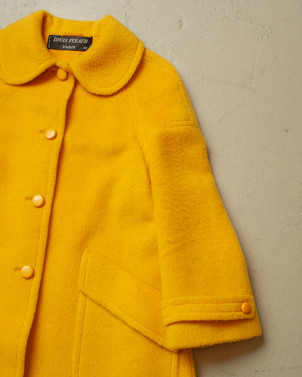 1960s Louis Feraud Womens Wool Overcoat yellow - M
