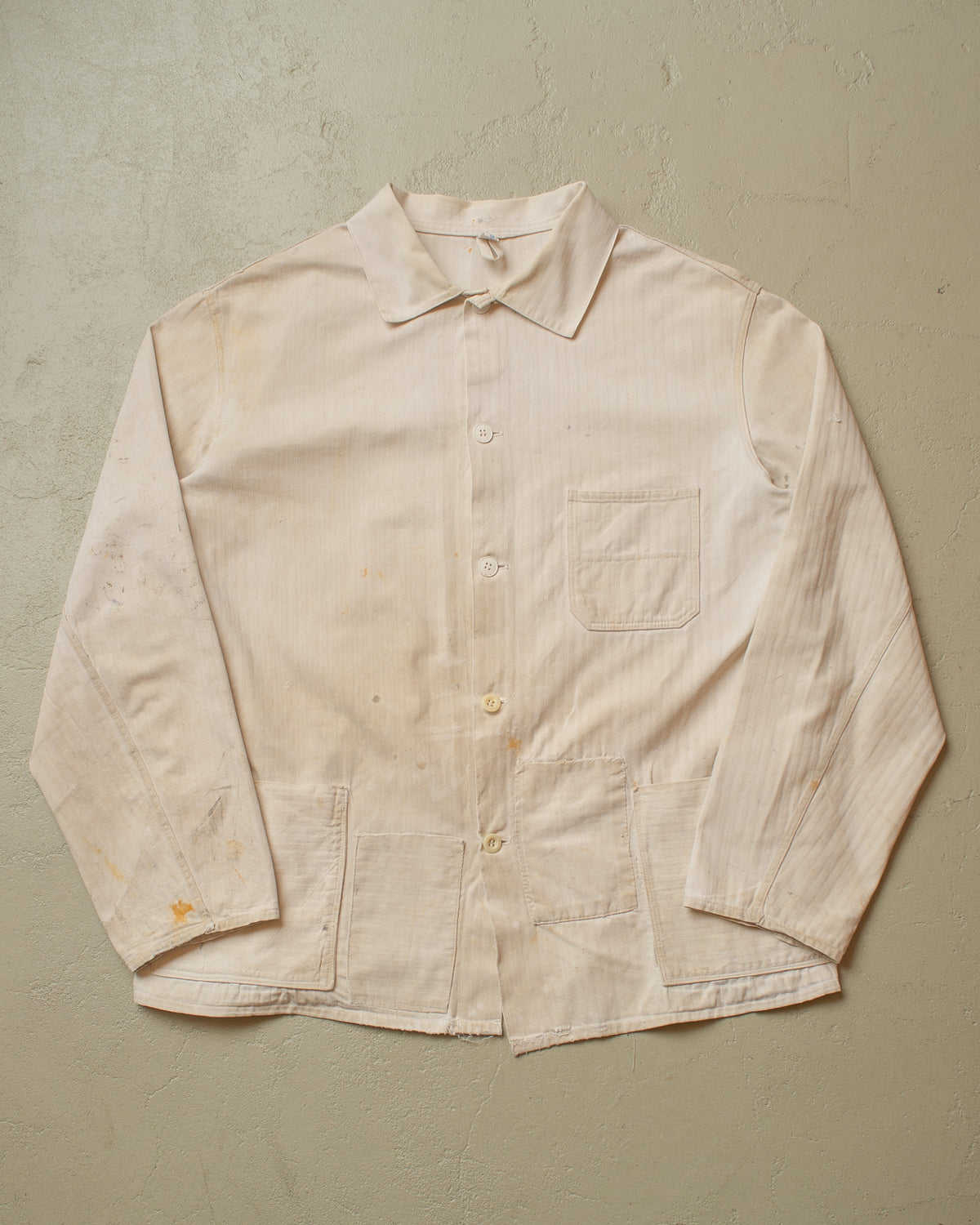 1960s German repaired Herringbone Cotton Work Jacket white - XL