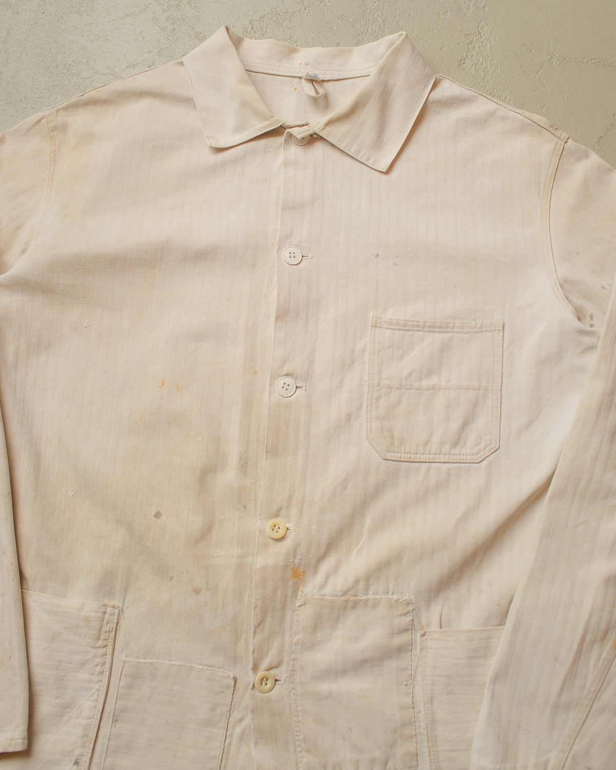1960s German repaired Herringbone Cotton Work Jacket white - XL