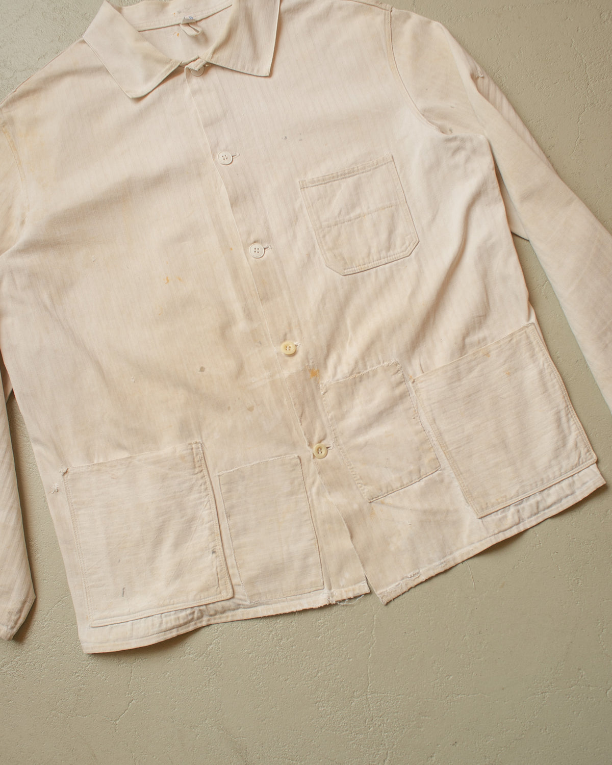1960s German repaired Herringbone Cotton Work Jacket white - XL