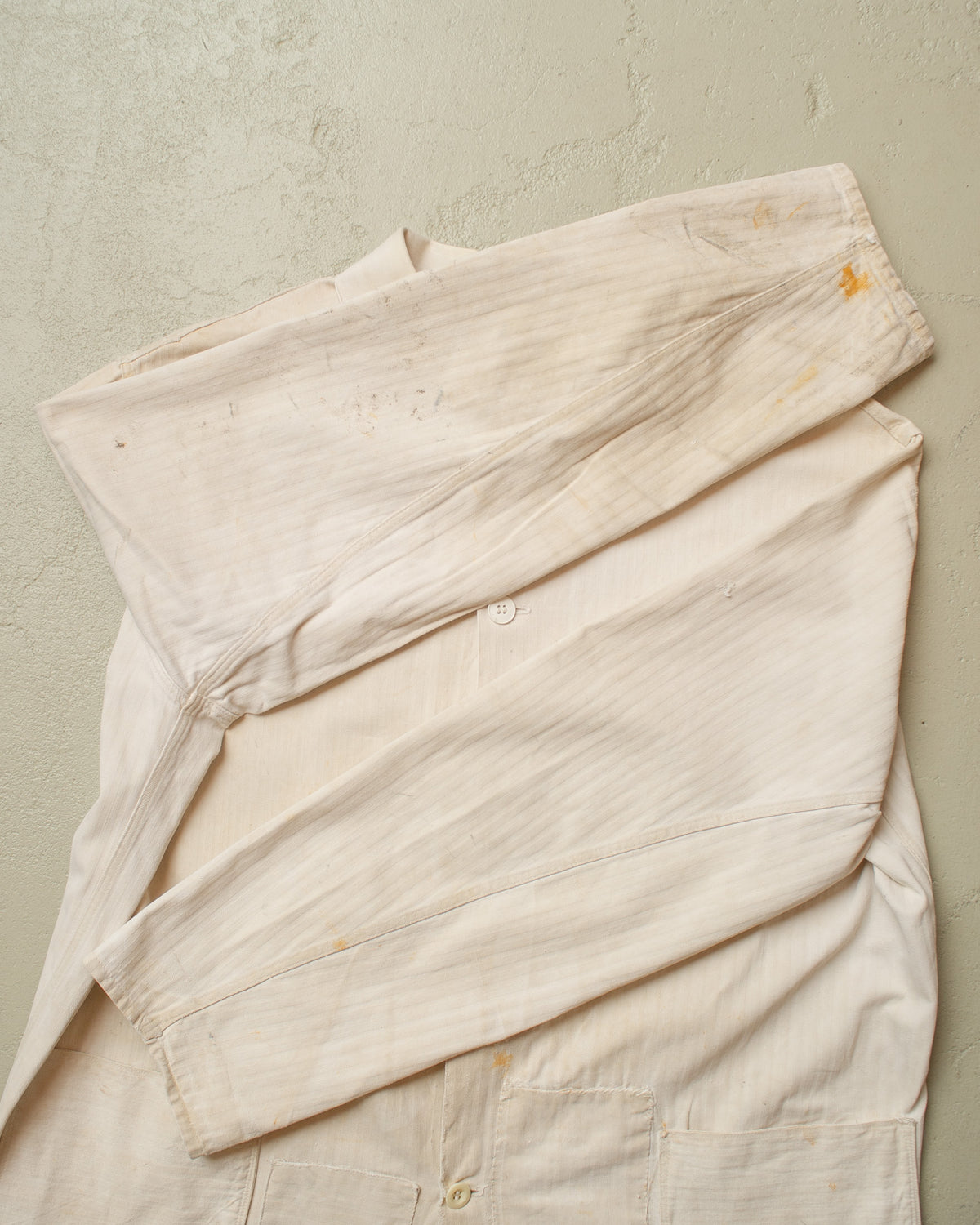1960s German repaired Herringbone Cotton Work Jacket white - XL