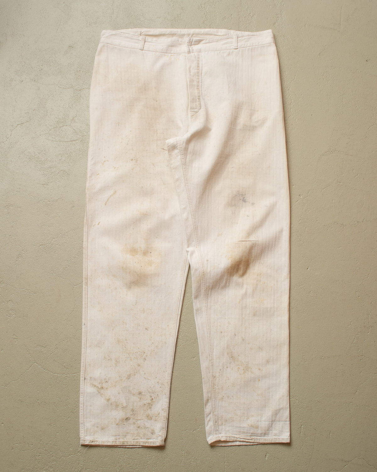 1960s German Herringbone Cotton Work Pants white - W38 L32
