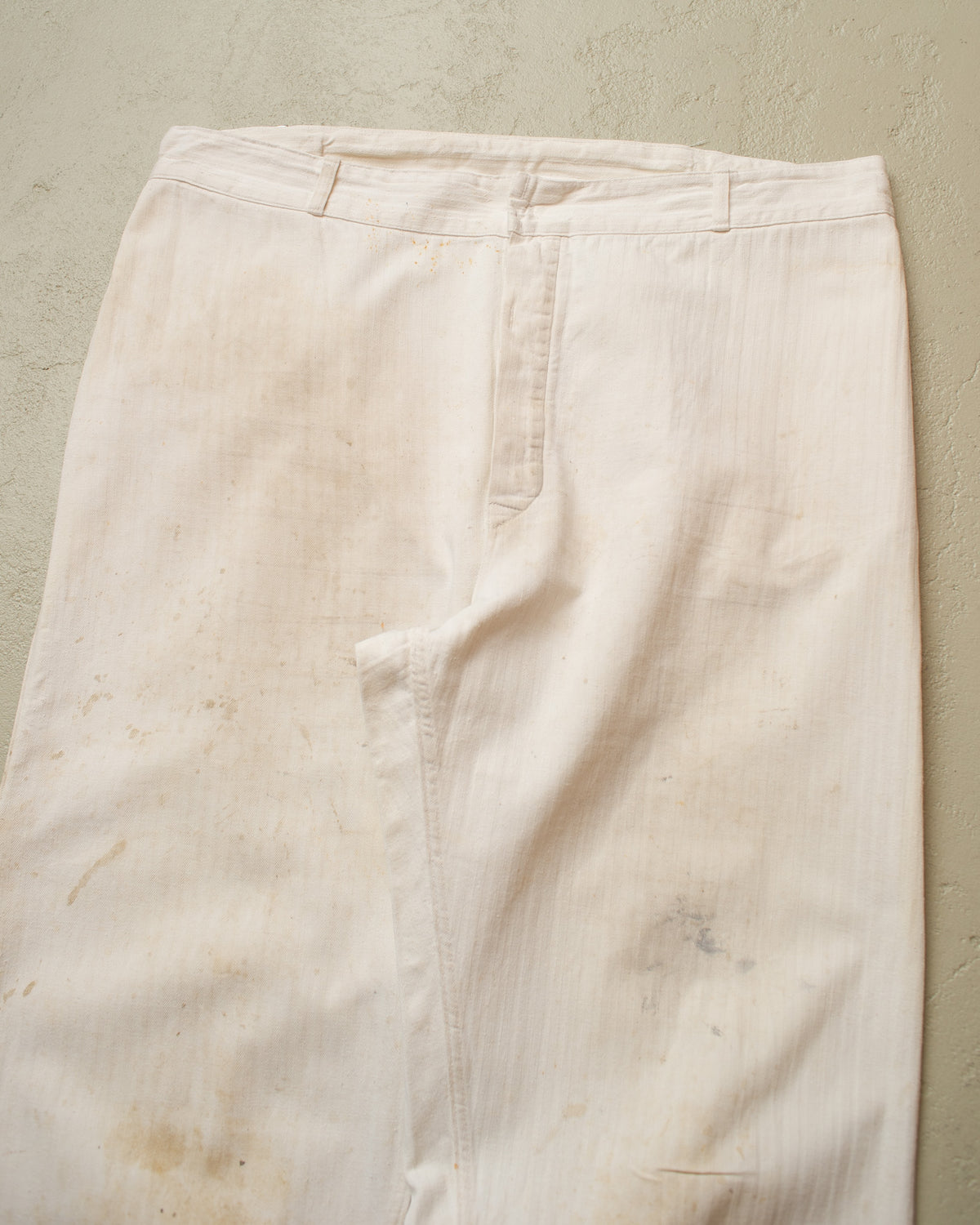 1960s German Herringbone Cotton Work Pants white - W38 L32