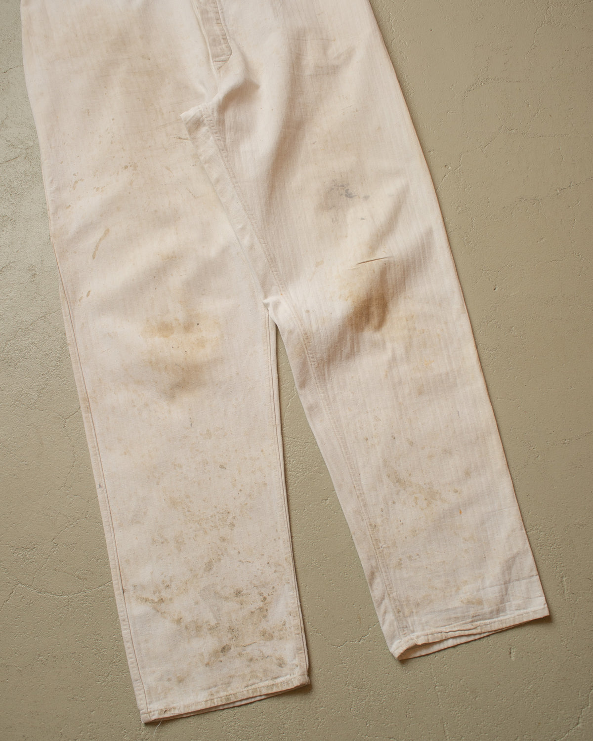 1960s German Herringbone Cotton Work Pants white - W38 L32