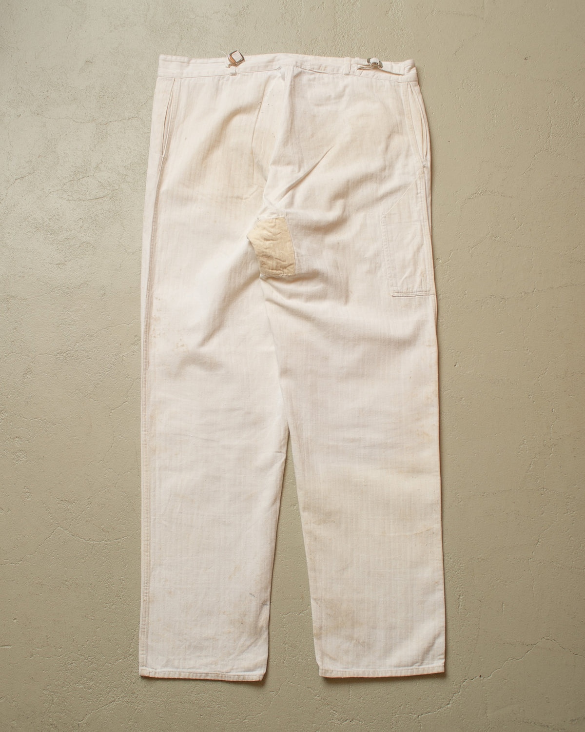 1960s German Herringbone Cotton Work Pants white - W38 L32