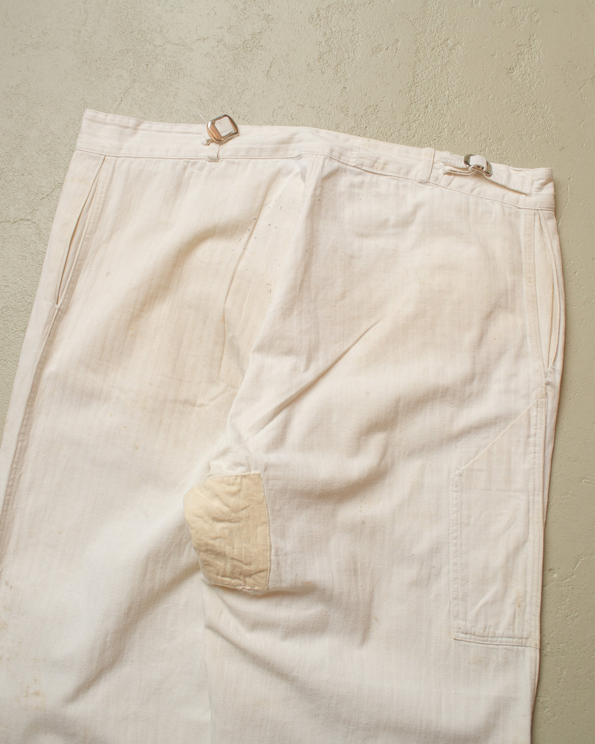 1960s German Herringbone Cotton Work Pants white - W38 L32