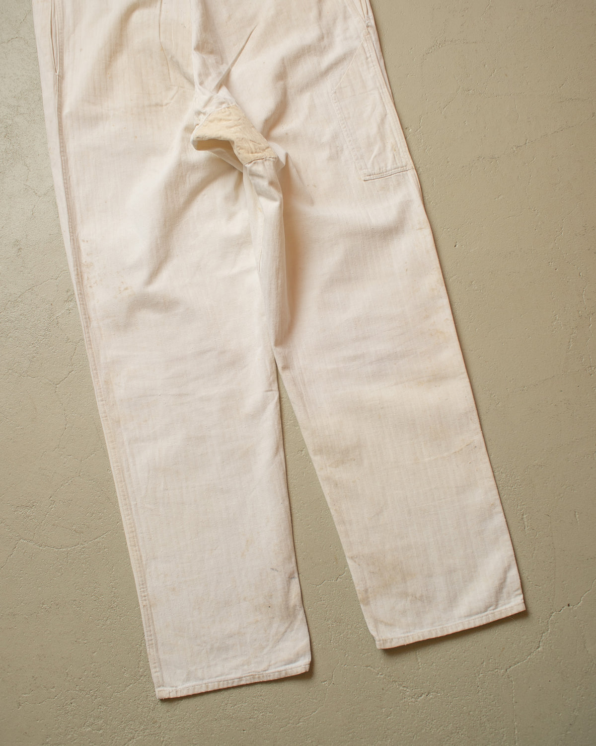 1960s German Herringbone Cotton Work Pants white - W38 L32