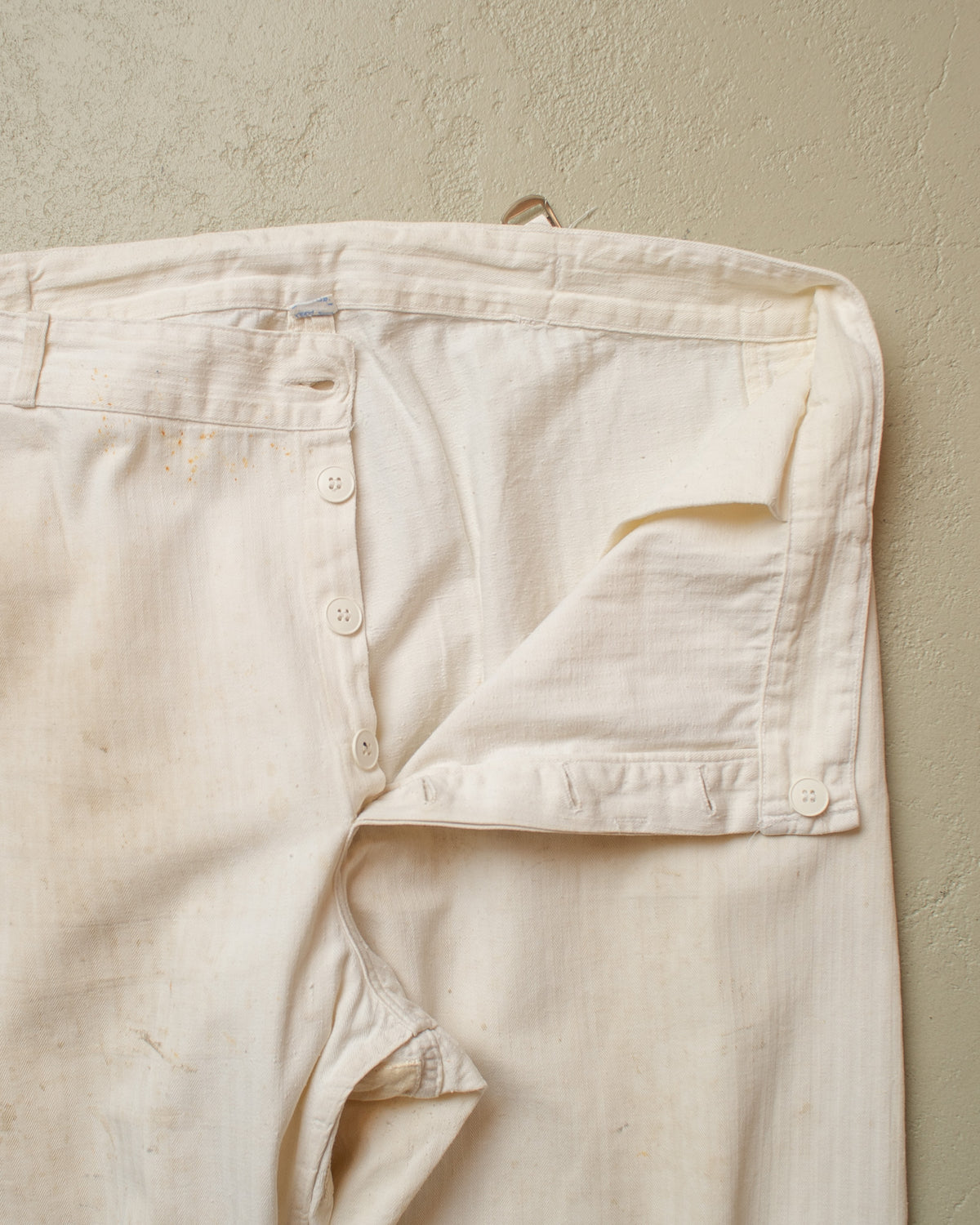 1960s German Herringbone Cotton Work Pants white - W38 L32