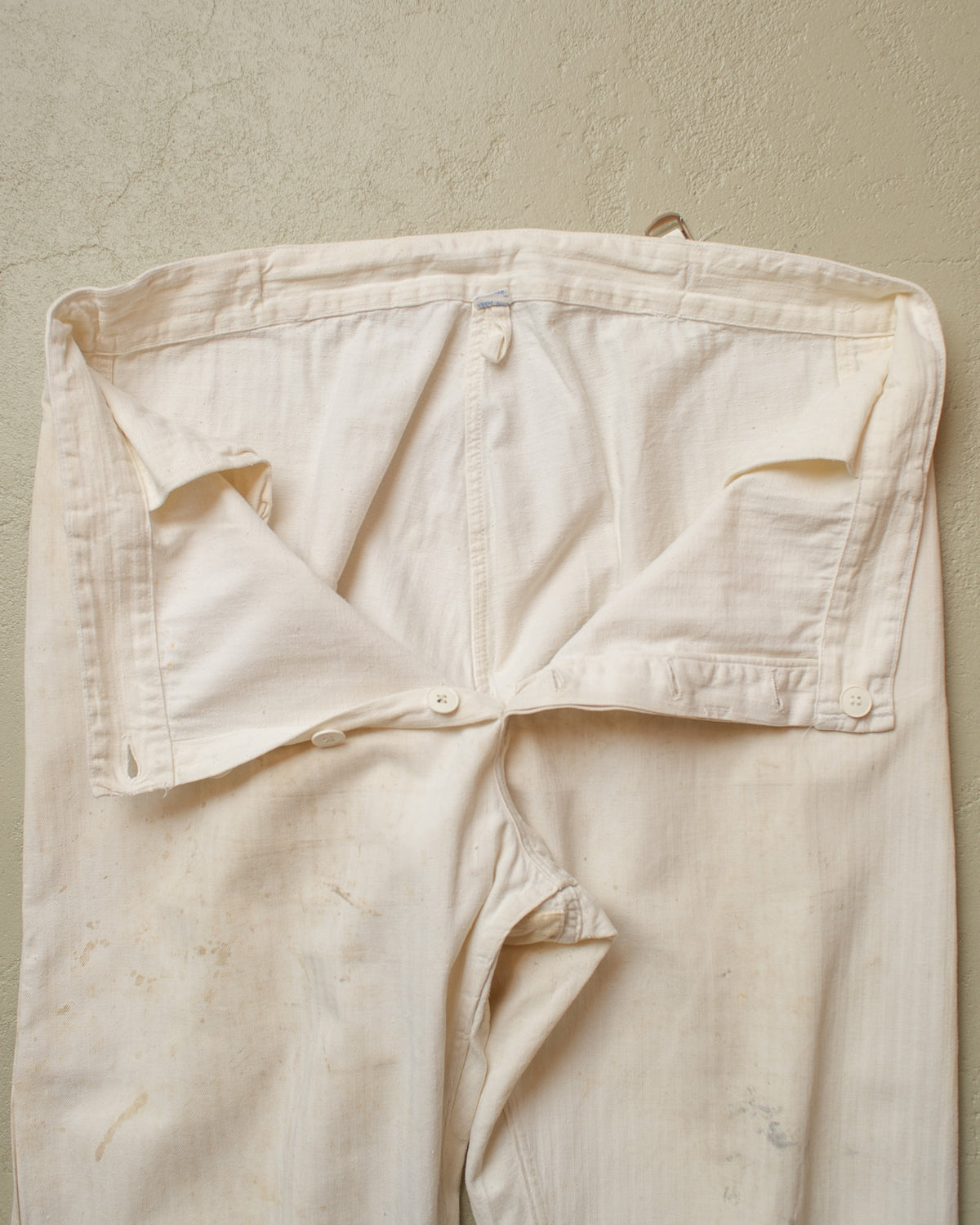 1960s German Herringbone Cotton Work Pants white - W38 L32