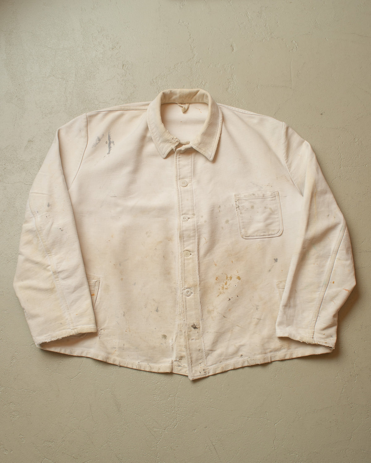 1940s/50s German repaired Moleskin Work Jacket white - XXL/XXXL