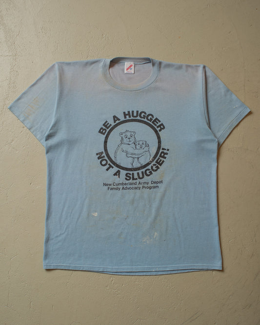 1990 stained "Be a Hugger" T-shirt blue - XL/XXL
