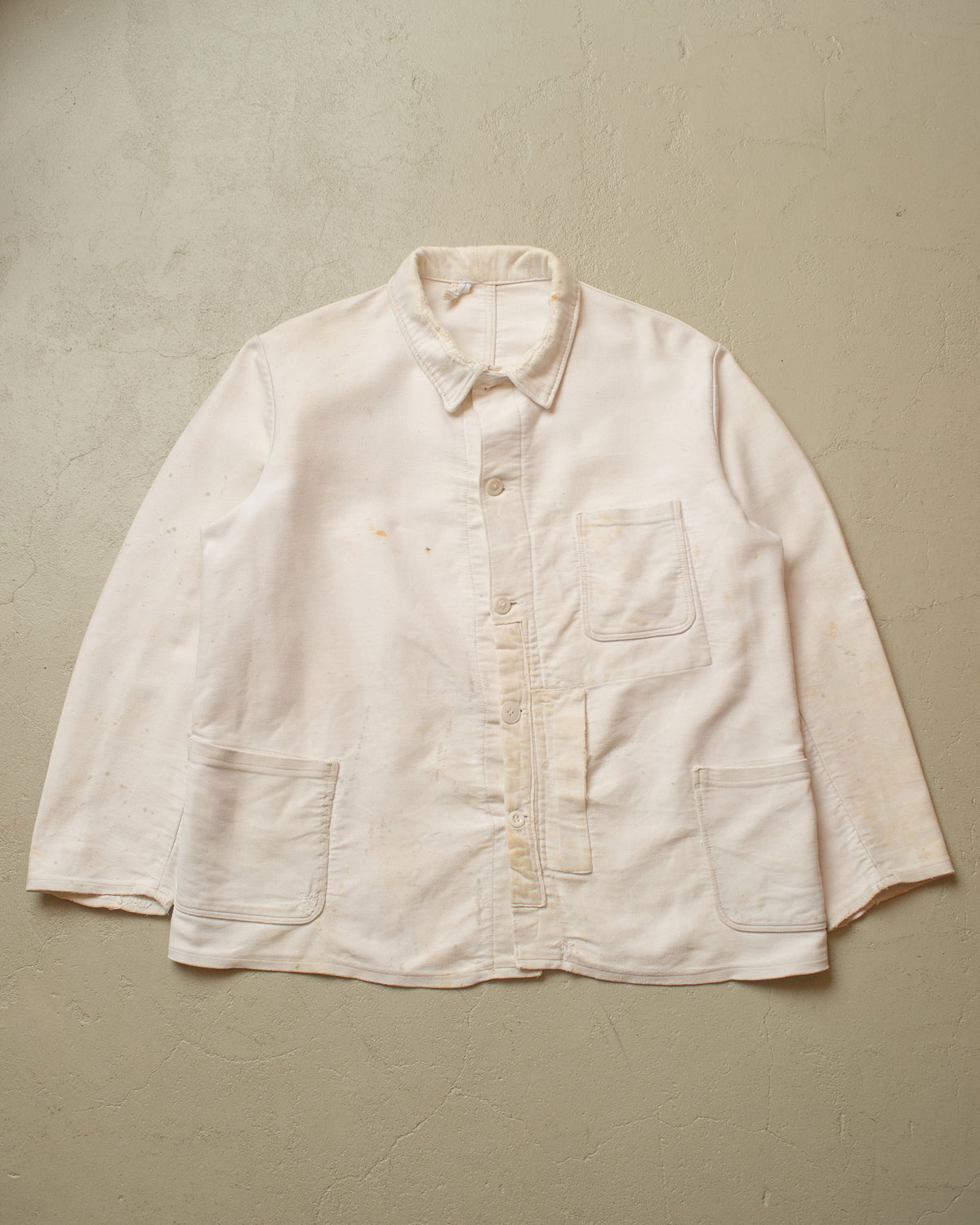 1940s/50s German repaired Moleskin Work Jacket white - XL/XXL