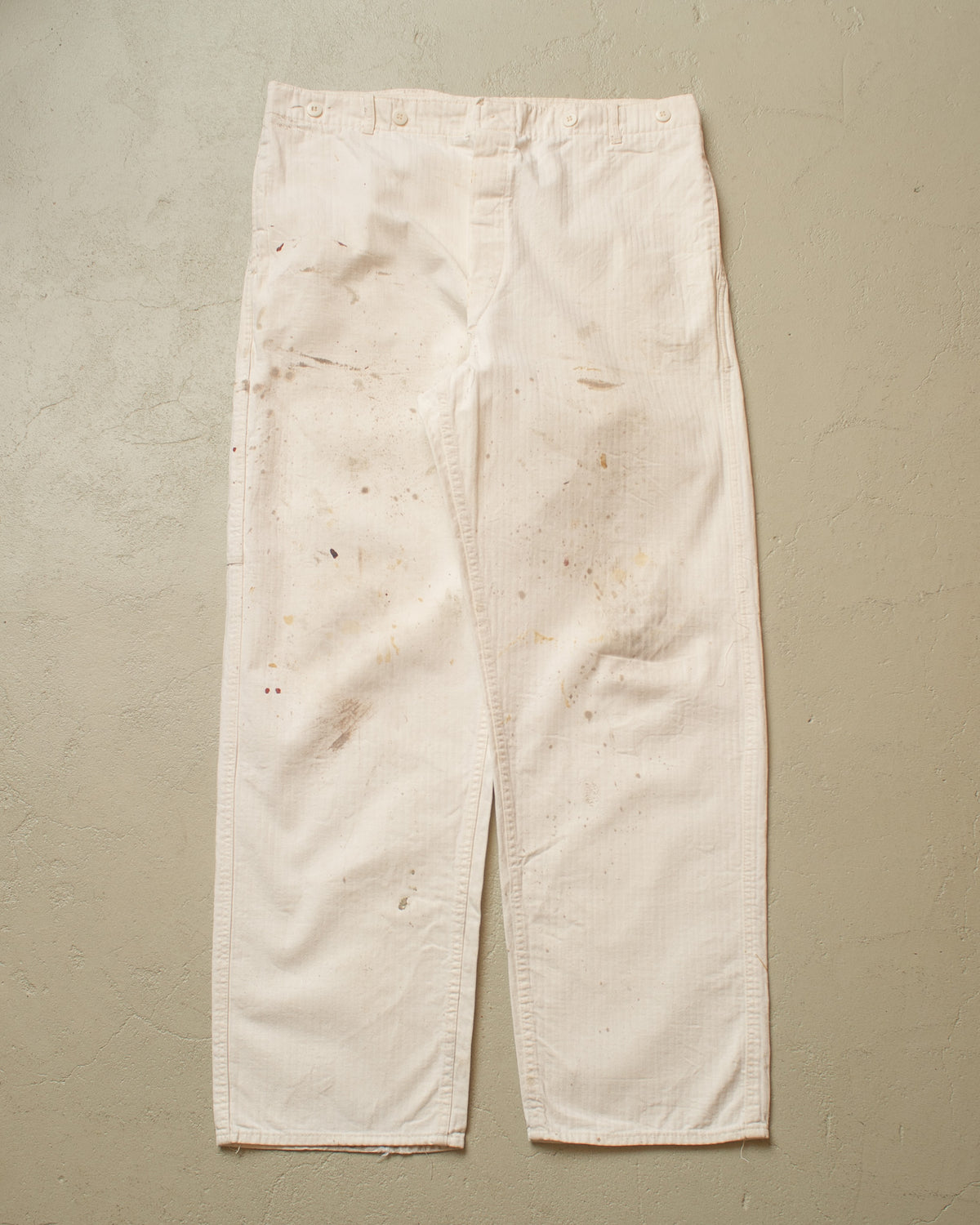 1940s/50s German Herringbone Cotton Work Pants white - W37,5 L31