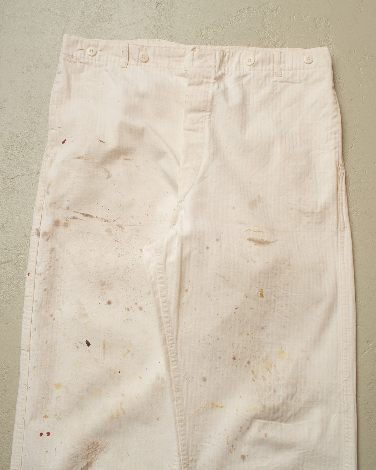 1940s/50s German Herringbone Cotton Work Pants white - W37,5 L31