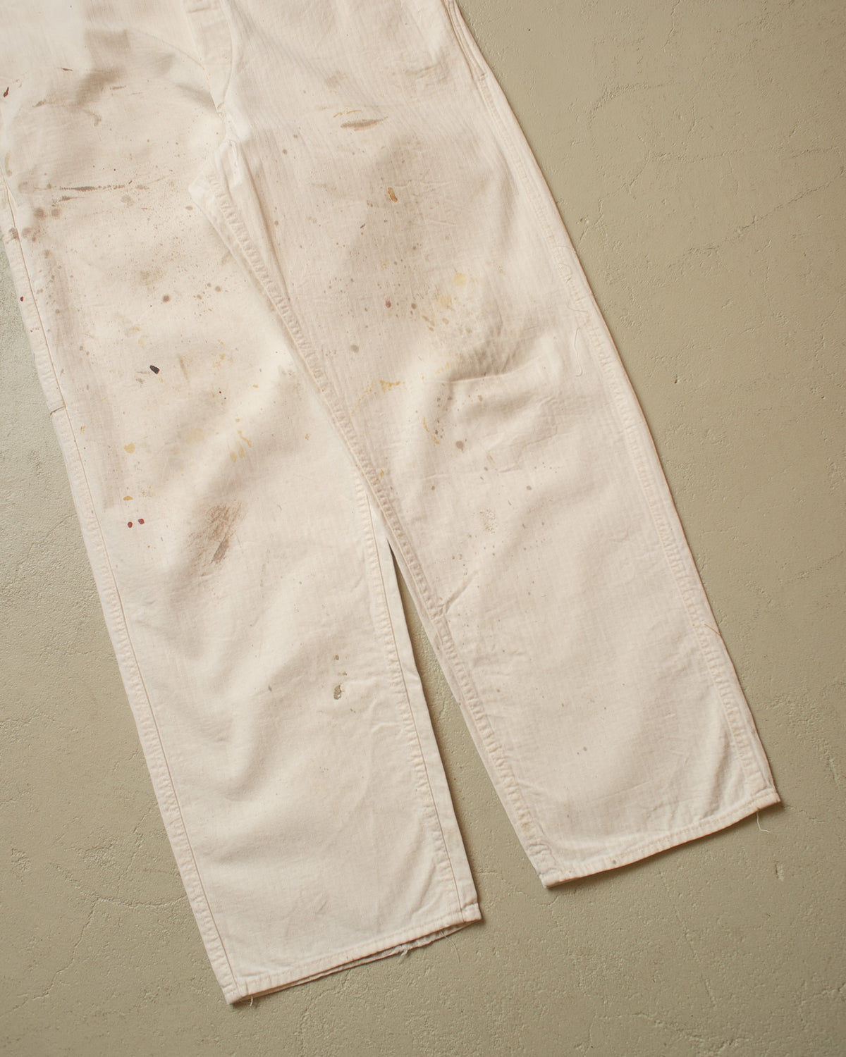 1940s/50s German Herringbone Cotton Work Pants white - W37,5 L31