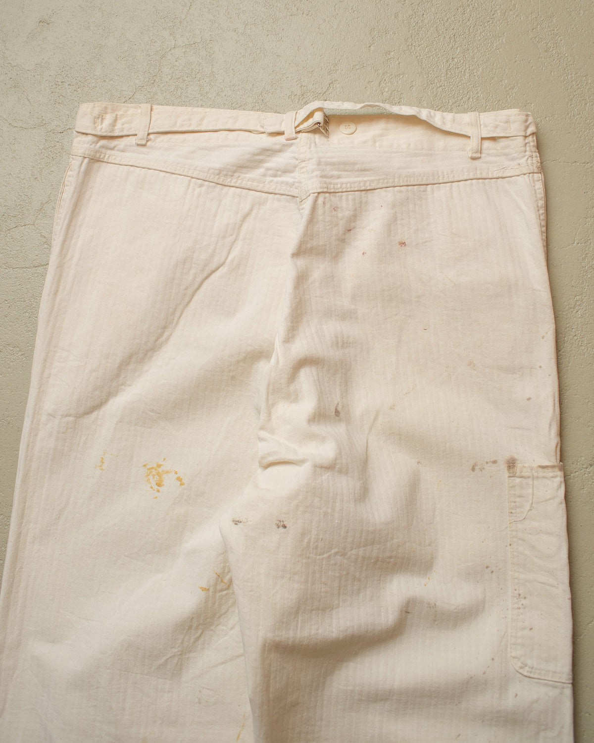1940s/50s German Herringbone Cotton Work Pants white - W37,5 L31