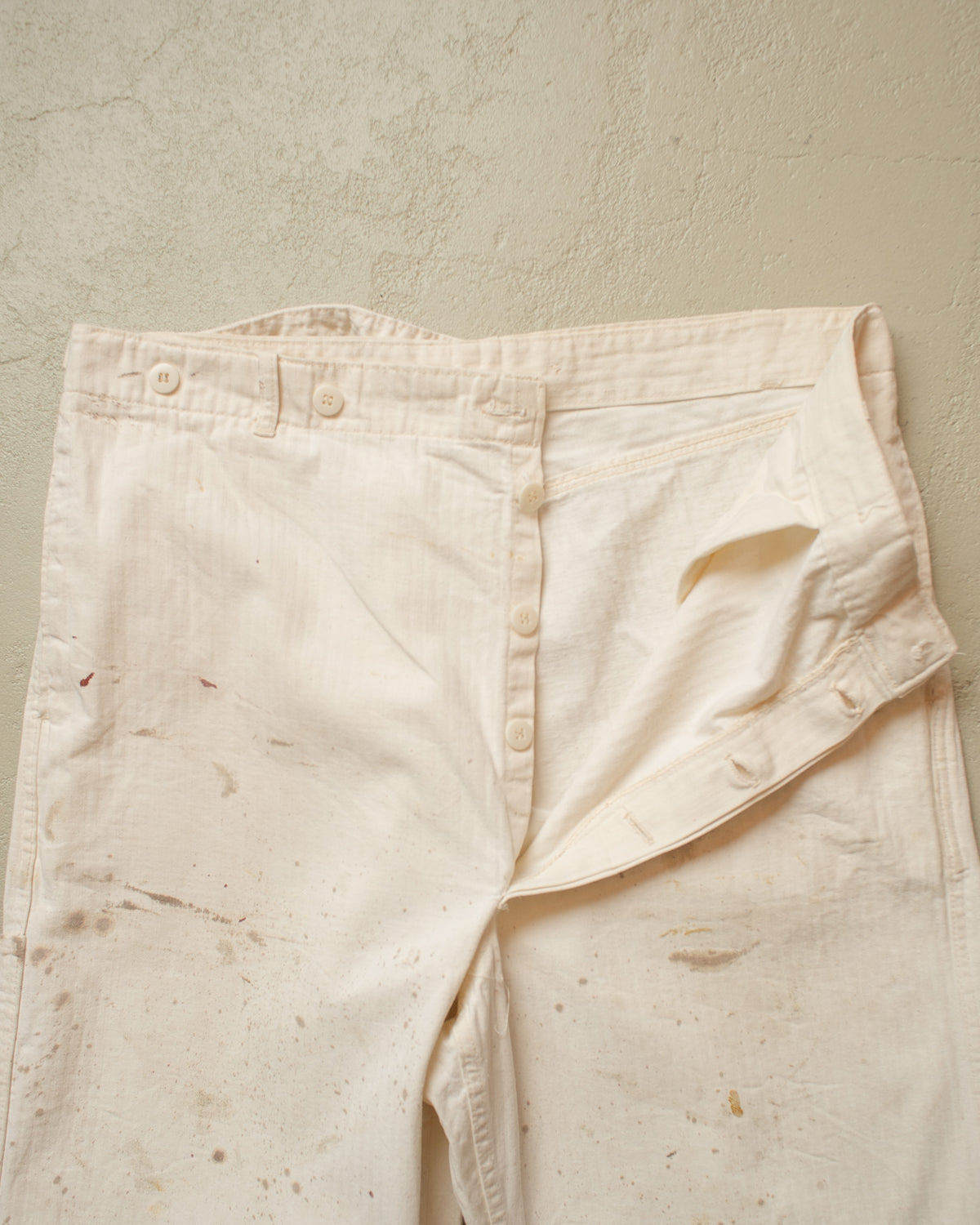 1940s/50s German Herringbone Cotton Work Pants white - W37,5 L31