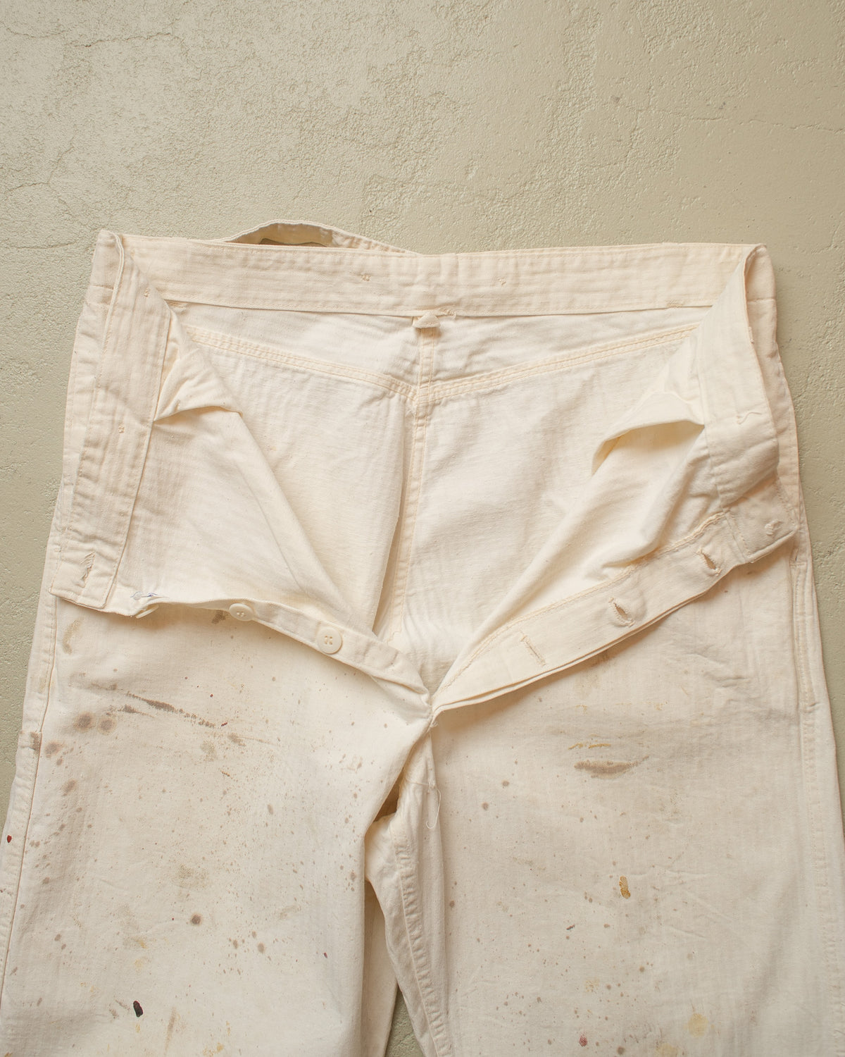1940s/50s German Herringbone Cotton Work Pants white - W37,5 L31