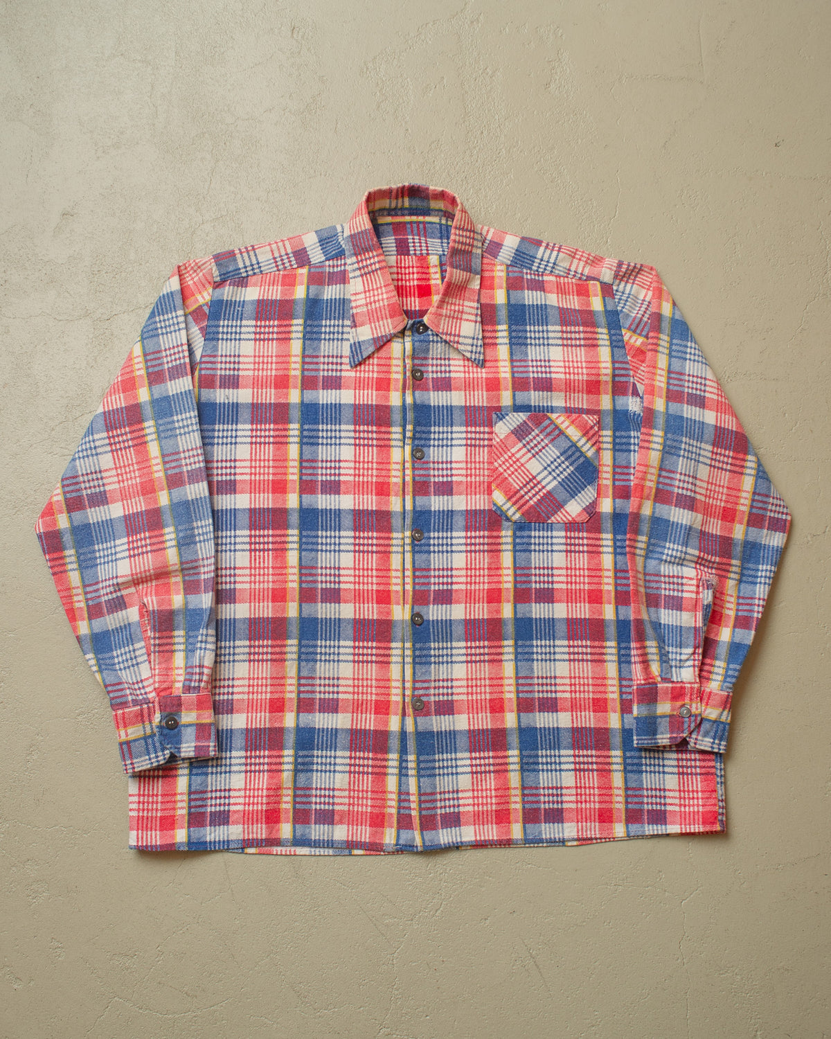 1960s German checkered Cotton Flannel red/blue - L/XL