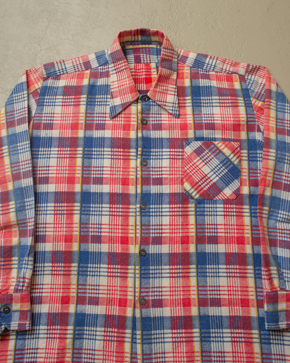 1960s German checkered Cotton Flannel red/blue - L/XL