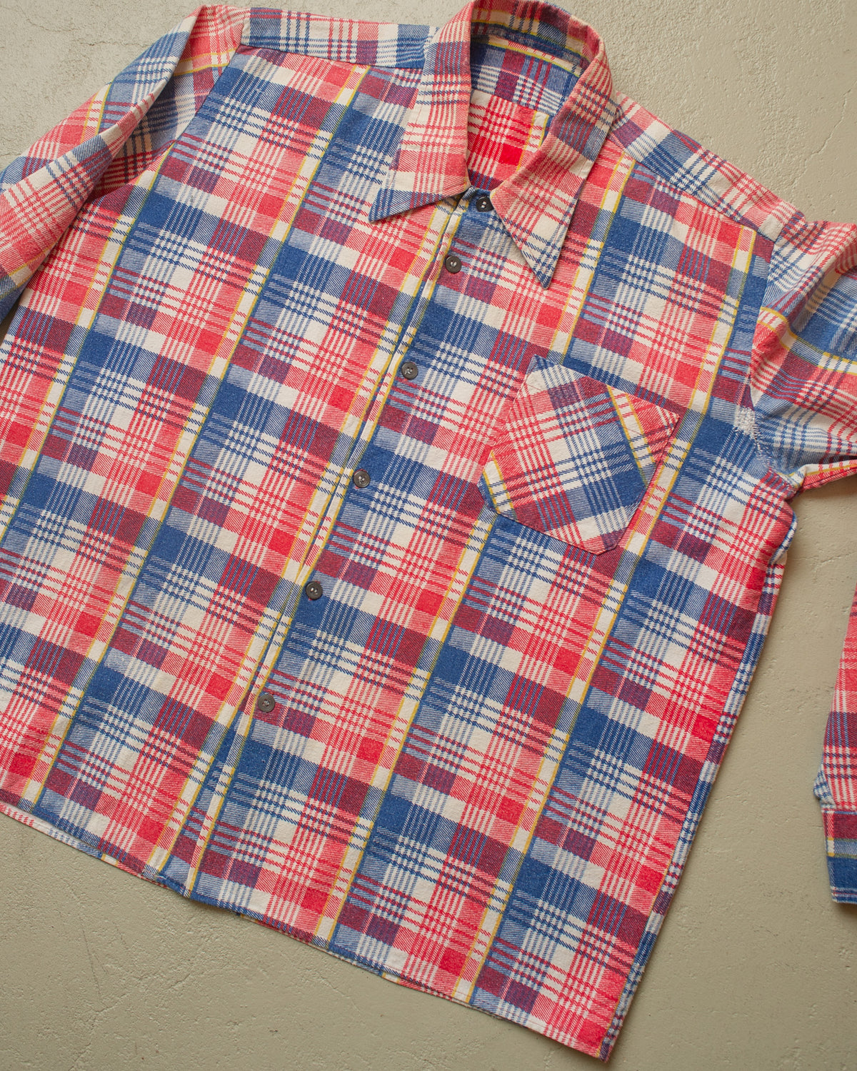 1960s German checkered Cotton Flannel red/blue - L/XL