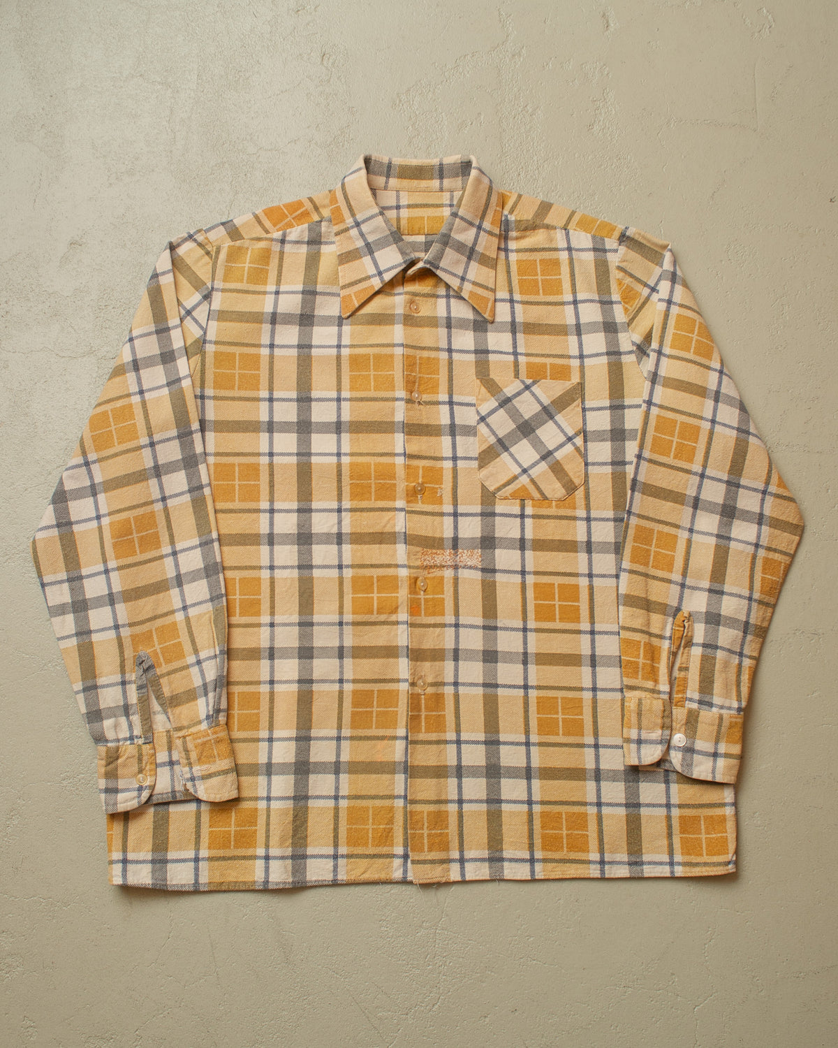 1960s German checkered Cotton Flannel mustard - L/XL