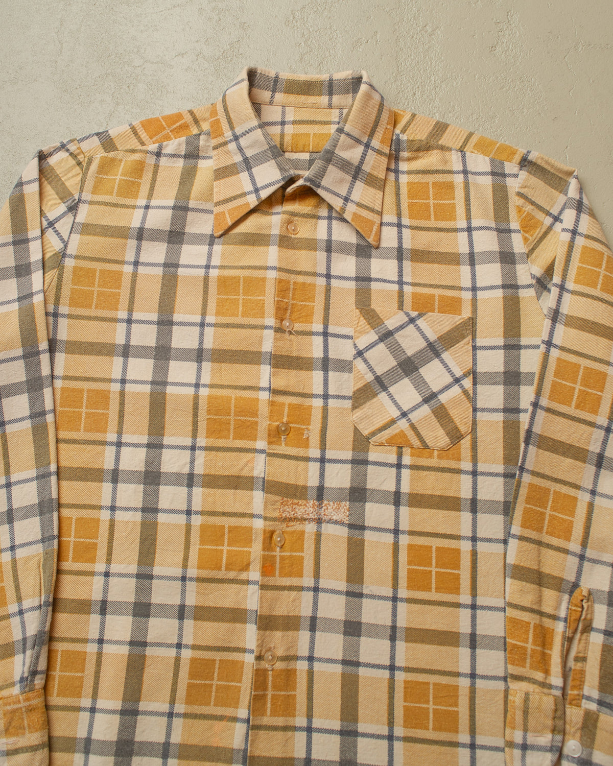 1960s German checkered Cotton Flannel mustard - L/XL