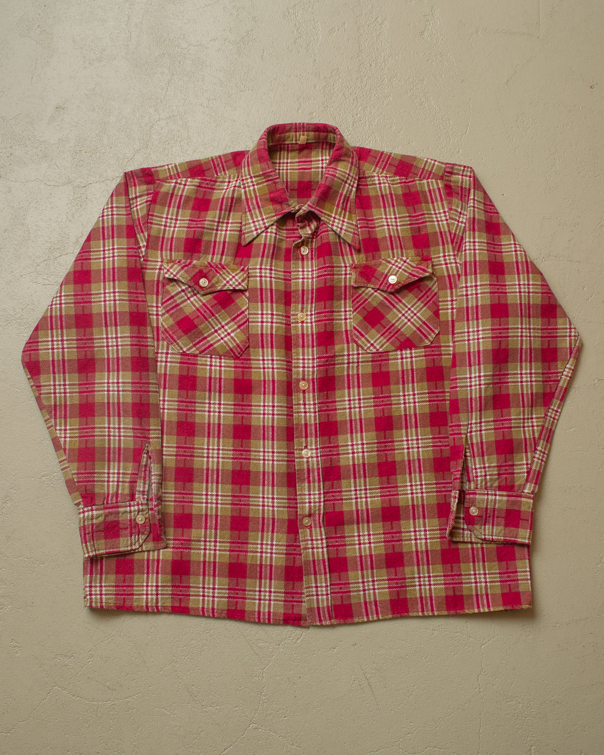 1960s German checkered Two Pocket Cotton Flannel burgundy - L