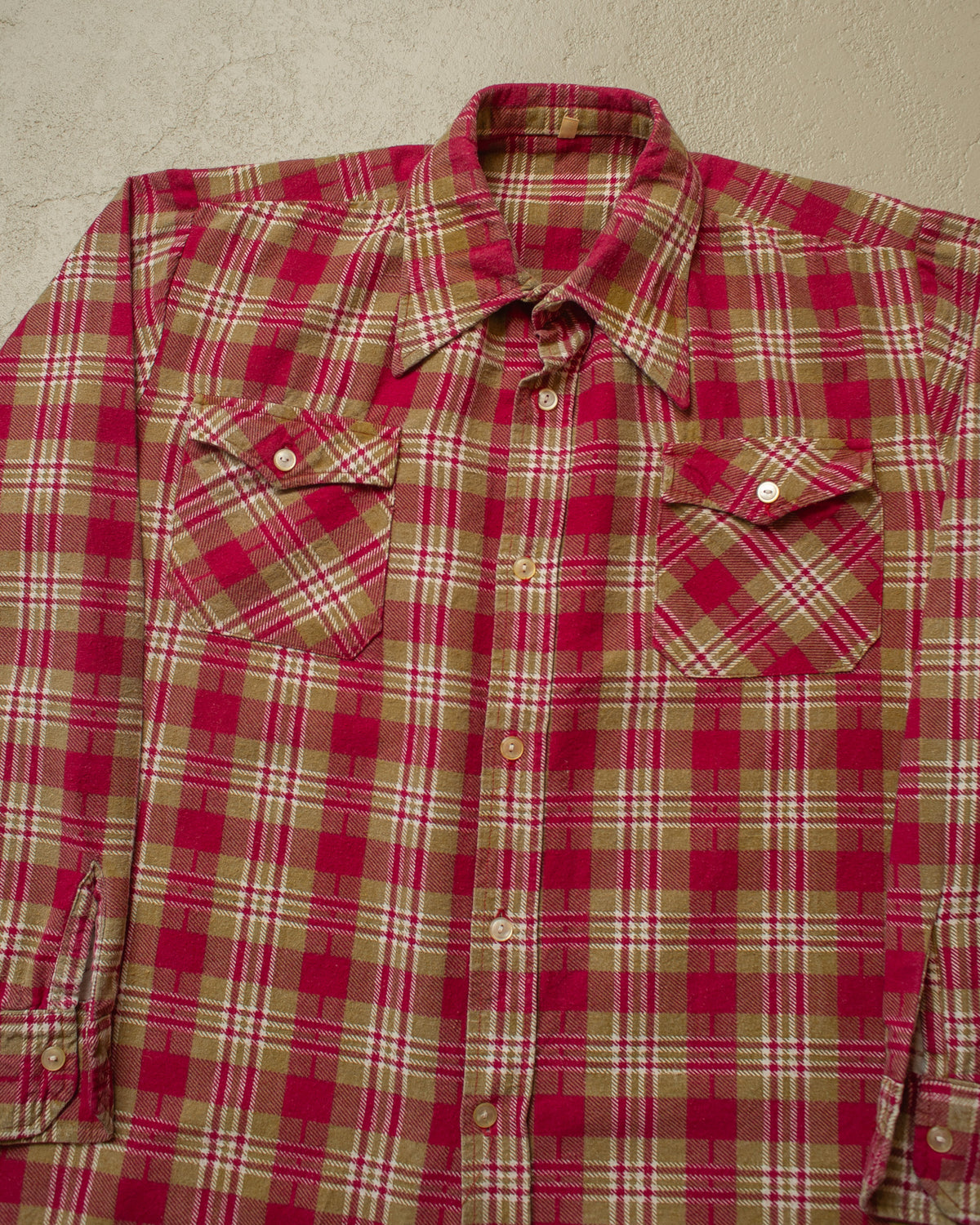 1960s German checkered Two Pocket Cotton Flannel burgundy - L
