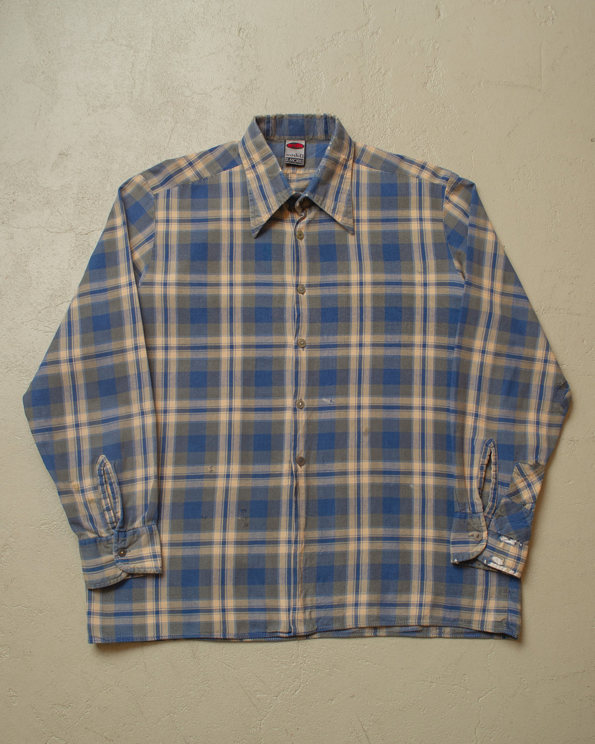1960s Escort German repaired Cotton checkered Flannel blue - XL