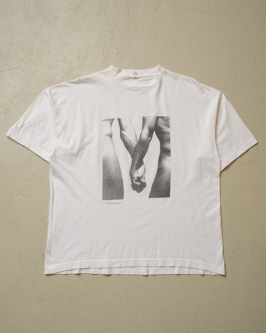 1980s/90s Galerie Janssen ‚Holding Hands‘ T-shirt white - L/XL