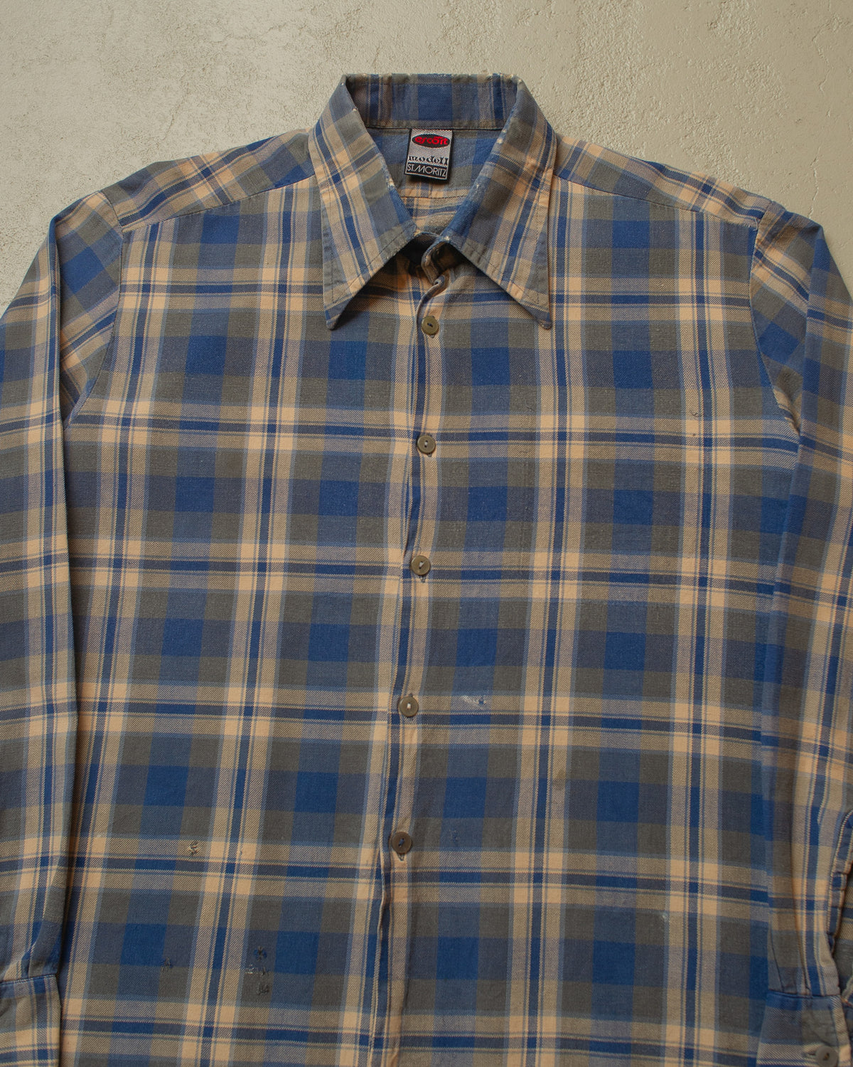 1960s Escort German repaired Cotton checkered Flannel blue - XL