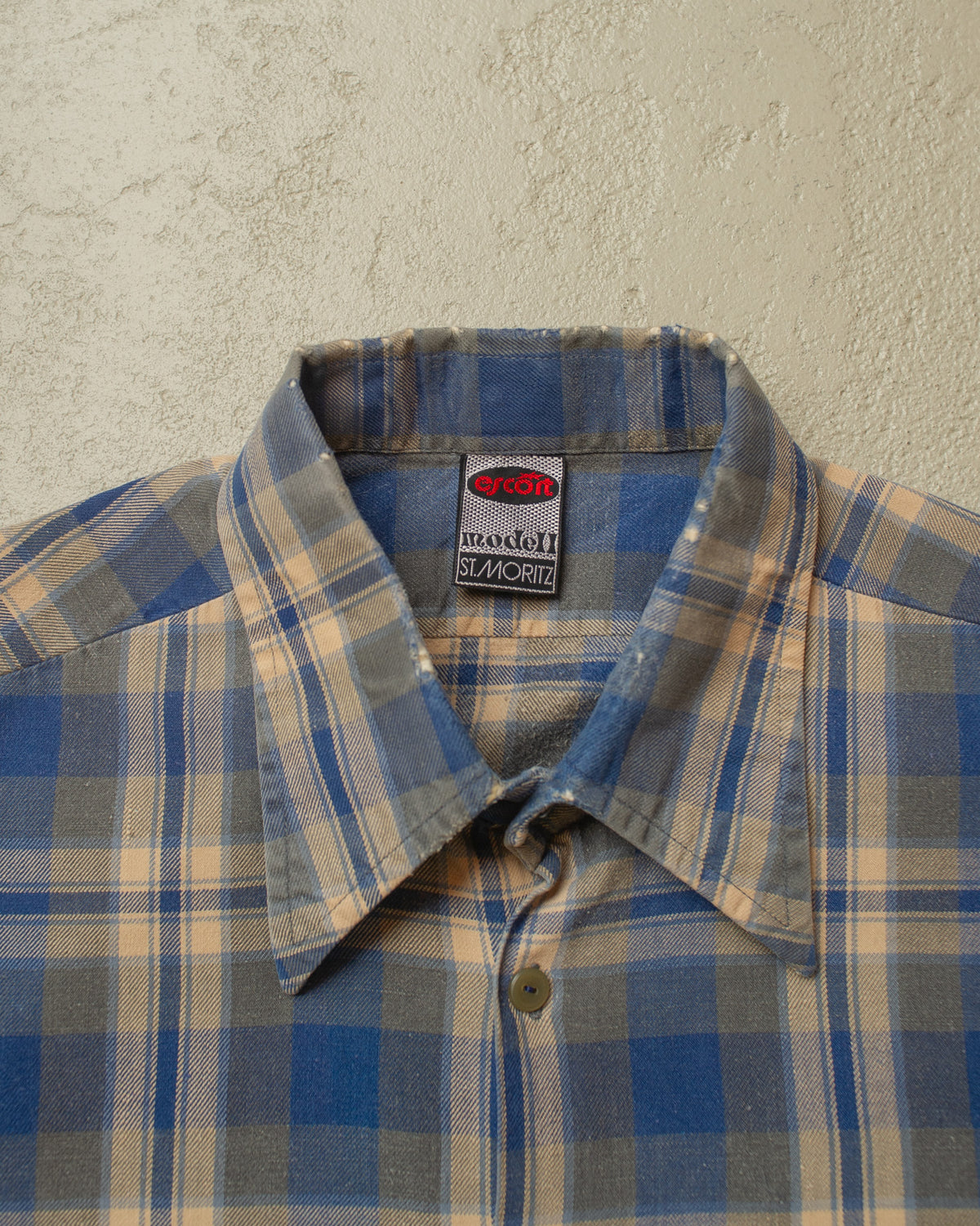 1960s Escort German repaired Cotton checkered Flannel blue - XL