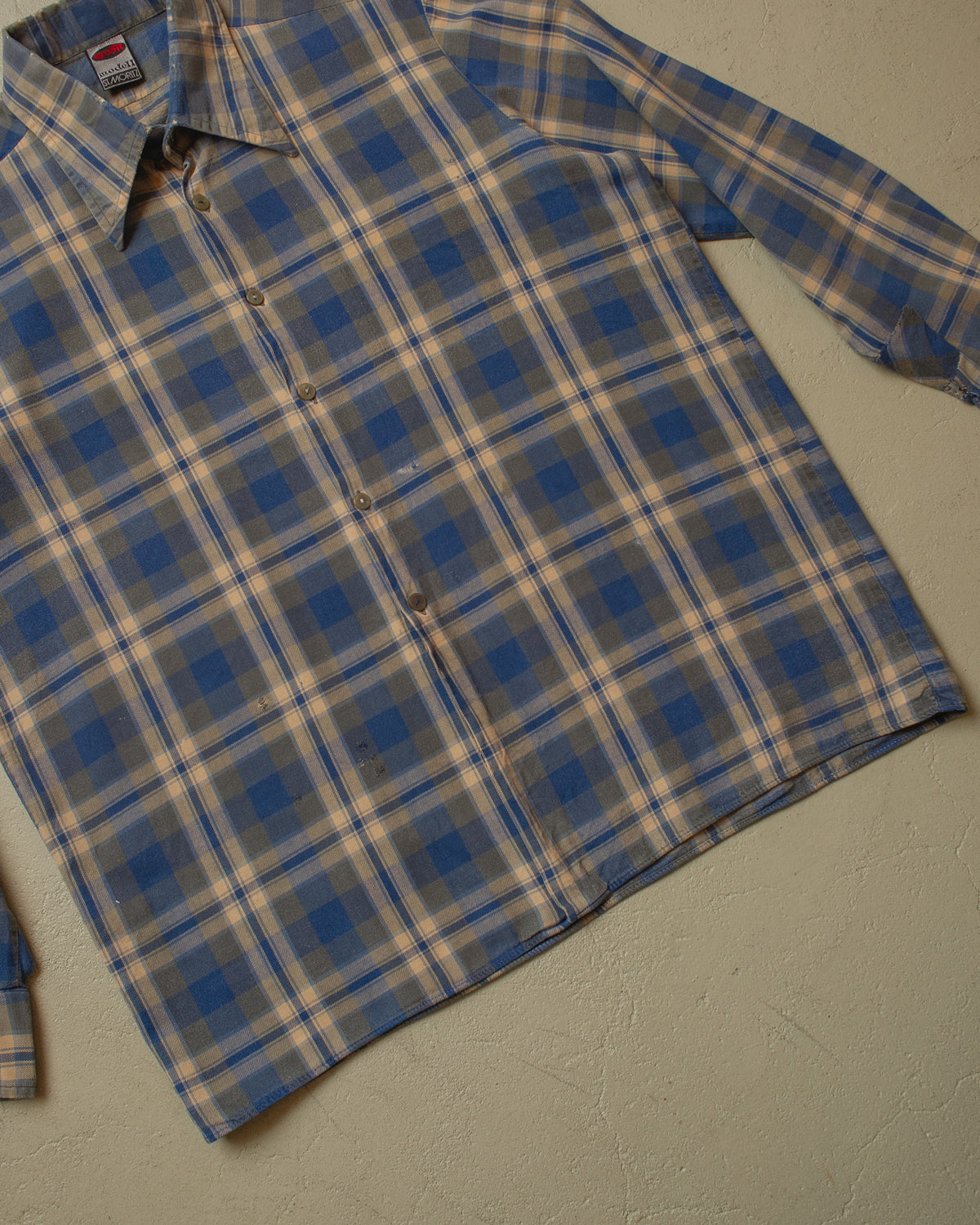 1960s Escort German repaired Cotton checkered Flannel blue - XL