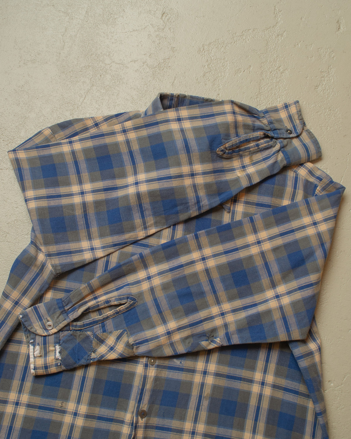 1960s Escort German repaired Cotton checkered Flannel blue - XL