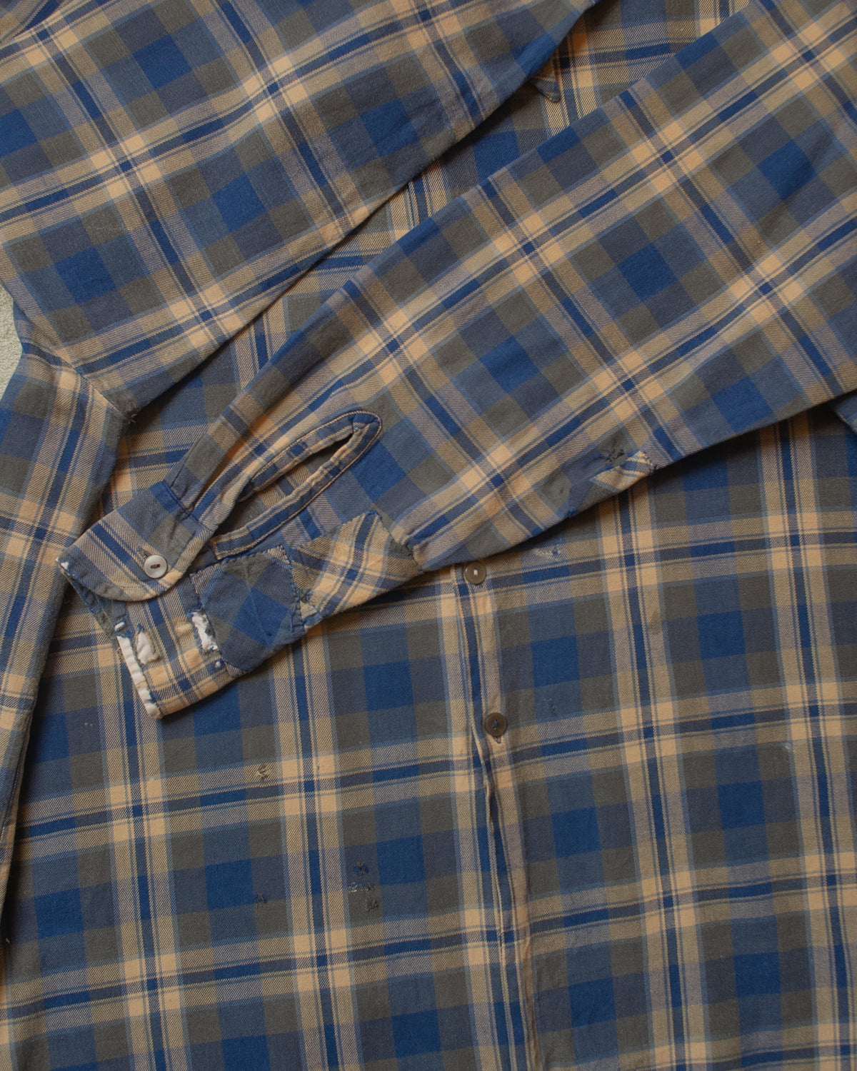 1960s Escort German repaired Cotton checkered Flannel blue - XL