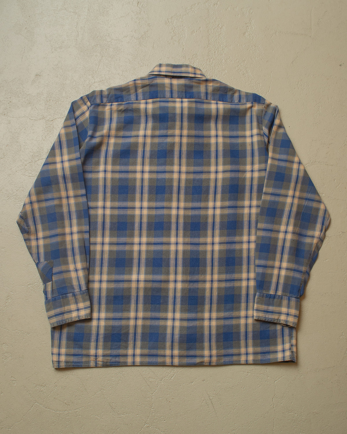 1960s Escort German repaired Cotton checkered Flannel blue - XL