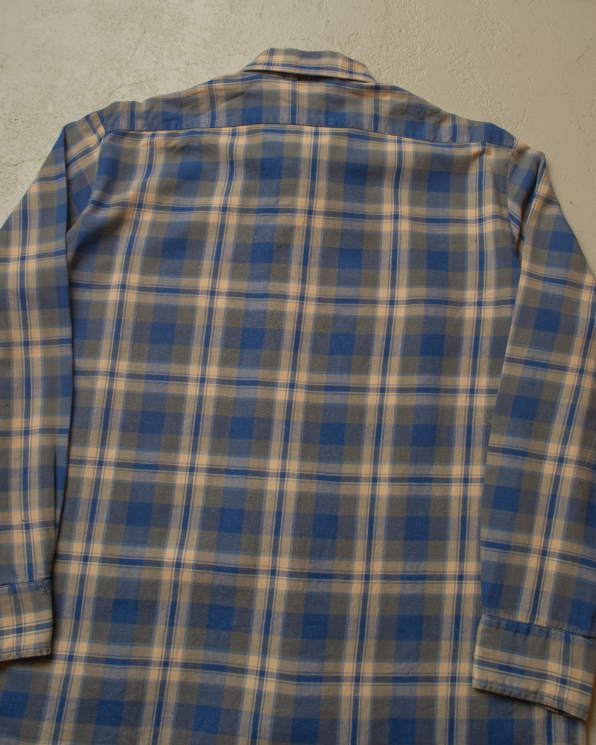 1960s Escort German repaired Cotton checkered Flannel blue - XL