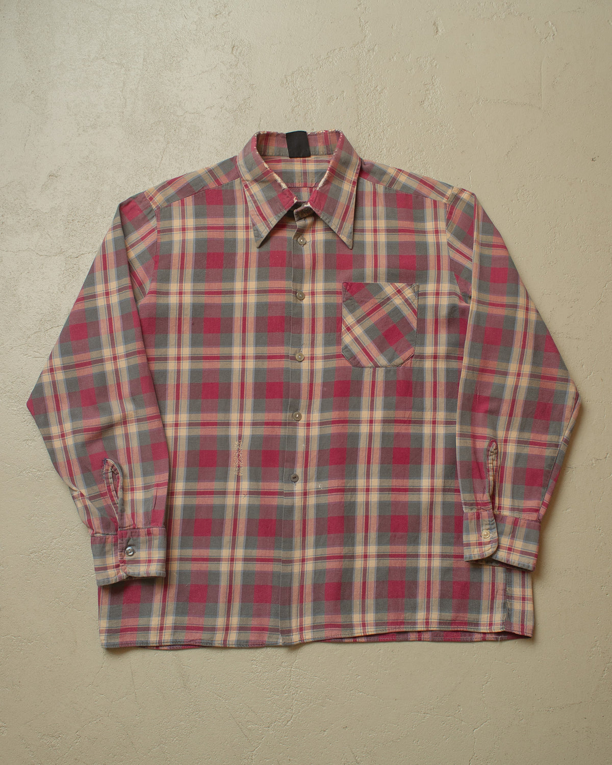 1960s Escort German checkered Cotton Flannel Shirt burgundy - L/XL