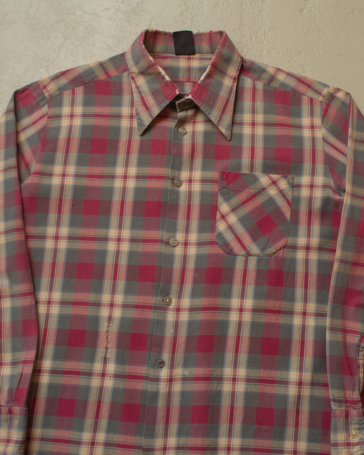 1960s Escort German checkered Cotton Flannel Shirt burgundy - L/XL