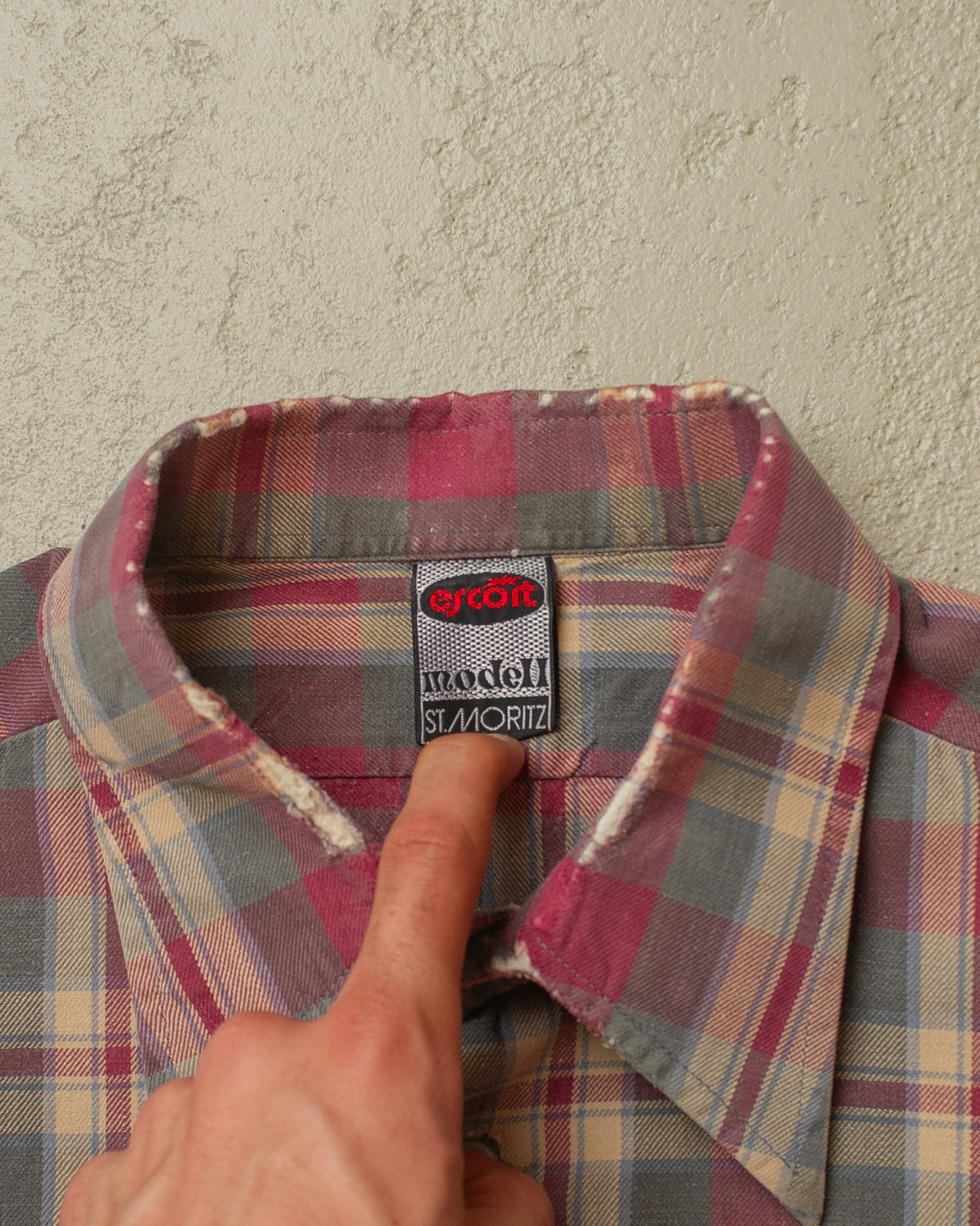 1960s Escort German checkered Cotton Flannel Shirt burgundy - L/XL