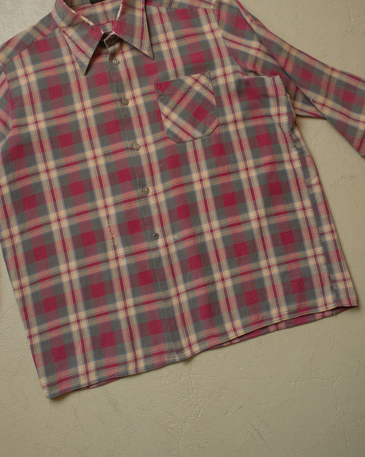 1960s Escort German checkered Cotton Flannel Shirt burgundy - L/XL